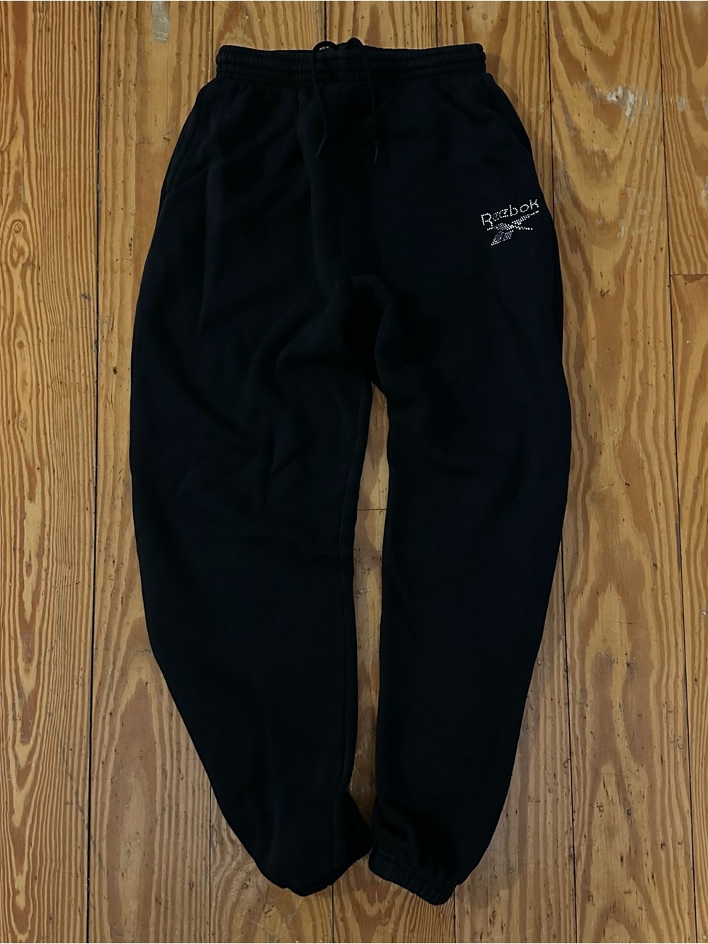Reebok Black Fleece Sweatpants with Rhinestone Logo